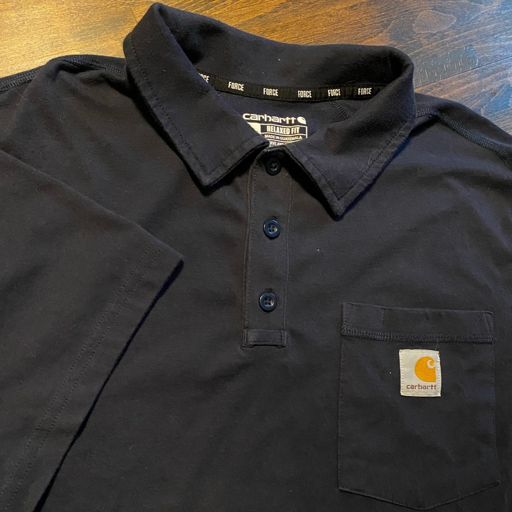 Carhartt Shirt Mens M Force Short Sleeve Pocket Polo Blue Relaxed Fit 103569
